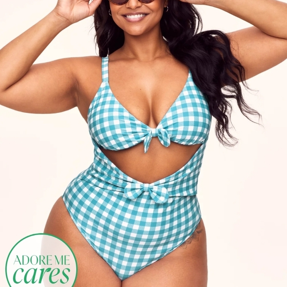 Adore Me Blue Gingham Swimsuit